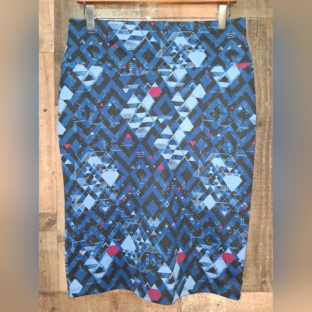 Lularoe Geometric Blue Pencil Skirt Size Womens Medium